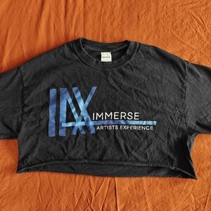 Gildan Black Crop Top with Blue Graphic